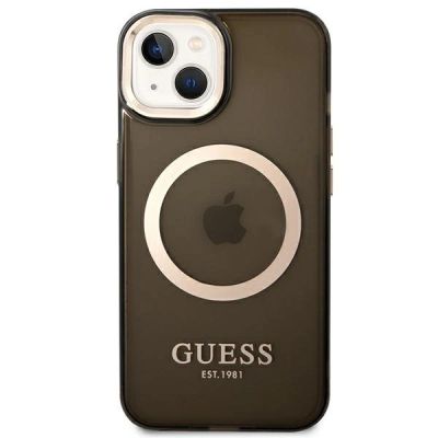 3. Guess GUHMP14MHTCMK iPhone 14 Plus 6,7" schwarz/schwarzes Hartschalenetui Gold Outline Translucent MagSafe