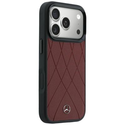 4. Mercedes Lederhülle mit gekreuzten Linien und MagSafe-Design für iPhone 17 Pro Max / 18 Pro Max – bordeauxrot
