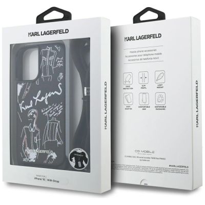 7. Karl Lagerfeld Crossbody-Hülle mit genarbtem Muster und Logo für iPhone 16 – Schwarz