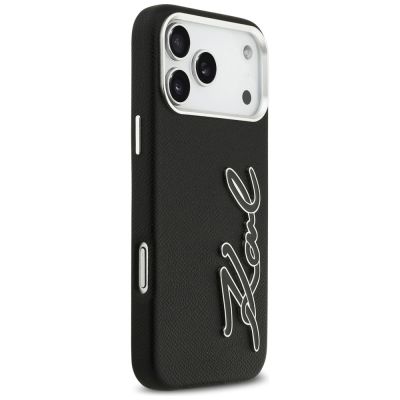 4. Karl Lagerfeld FW Grained Signature Logo Case für iPhone 17 Pro Max - Schwarz