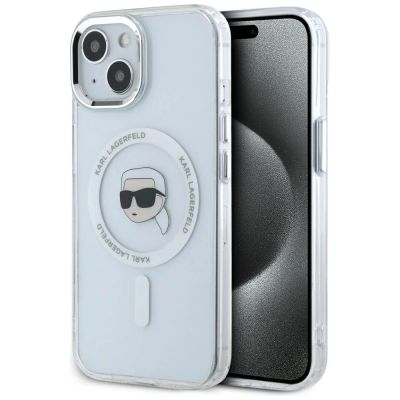 Karl Lagerfeld IML Metal Karl Head MagSafe Case für iPhone 15 Plus Weiß