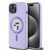 Karl Lagerfeld Silikon Karl&Choupette Heads Ring MagSafe Hülle für iPhone 15 – Lila