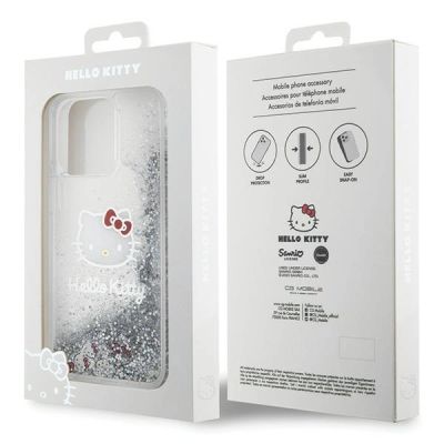 8. Hello Kitty Liquid Glitter Charms Kitty Head Hülle für iPhone 15 Pro Max – Silber