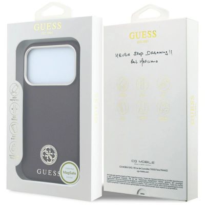 8. Guess MagSafe Hülle mit genarbtem, rundem Strass-Logo für iPhone 18 Pro Max / 17 Pro Max – Burgunderrot