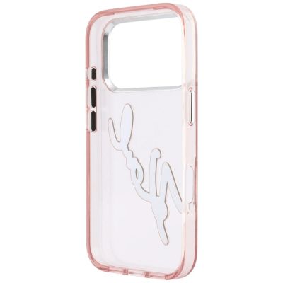7. Karl Lagerfeld IML Big Signature Resin Metal Frame Case für iPhone 18 Pro Max / 17 Pro Max - Pink