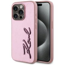 Karl Lagerfeld Wrinkled Metal Signature iPhone 15 Pro Hülle - Rosa