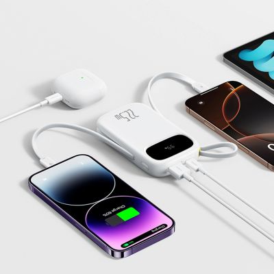 4. Baseus EnerFill FC31 10000mAh 22,5W Powerbank mit Digitalanzeige und 2 integrierten Kabeln – Weiß