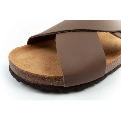6. Bio Bio Schuhe Herren-Slipper, profilierte Flip-Flops, Naturleder, braun