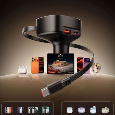 12. Orico FC-66-1A2C 66W Kfz-Ladegerät mit integriertem, einziehbarem USB-C-Kabel – Schwarz