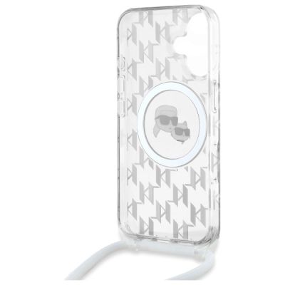 6. Karl Lagerfeld IML Crossbody Monogram Karl & Choupette Head MagSafe Hülle für iPhone 16 - Transparent