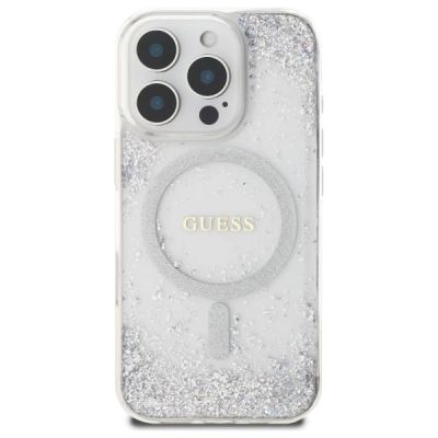 3. Guess Resin Gradient Glitter MagSafe Hülle für iPhone 16 Pro - Silber