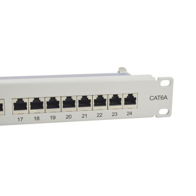 3. 19-Zoll-Patchpanel mit 24 RJ45-Anschlüssen, Cat6a-FTP-Anschluss, 1 HE, 500 MHz, RAL7035