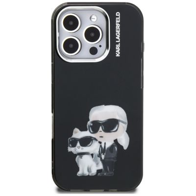 3. Karl Lagerfeld IML Aquarelle Karl & Choupette & Logo iPhone 16 Pro Hülle Schwarz