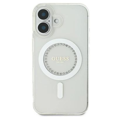 3. Guess IML Strassstein-MagSafe-Hülle für iPhone 16 Plus – Weiß