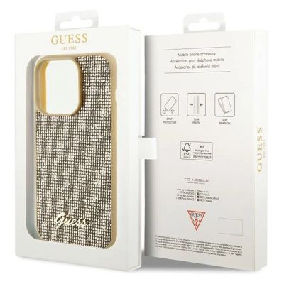 8. Guess Disco Metal Script Hülle für iPhone 15 Pro – Gold