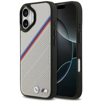 BMW M Tricolor Metal Logo MagSafe Case für iPhone 17 – Grau