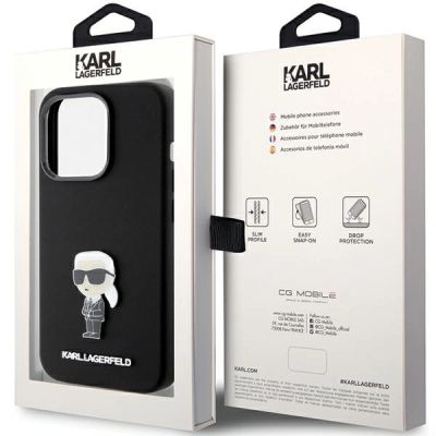 8. Karl Lagerfeld Silikon Ikonik Metal Pin Hülle für iPhone 15 Pro – Schwarz
