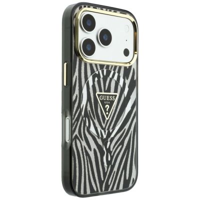 4. Guess IML Zebra Glitter Triangle Logo MagSafe Hülle für iPhone 18 Pro / 17 Pro - Silber