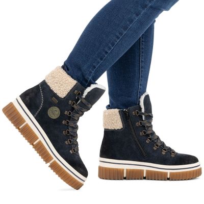 6. Rieker Y6347-14 Marineblaue wasserdichte Damen-Ankle-Boots aus Leder