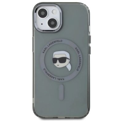 3. Karl Lagerfeld KLHMP15SHLSKIK iPhone 15 6,1" schwarz/schwarzes Hardcase IML Metal Karl Head MagSafe