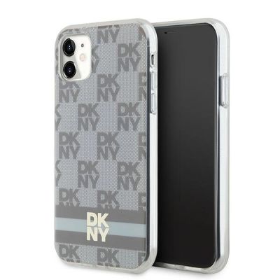 DKNY IML Checkered Mono Pattern & Printed Stripes MagSafe-Hülle für iPhone 11 / Xr – Beige