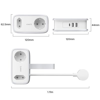 3. Orico AP3 65W GaN 6-in-1 Steckdosenleiste (2x Netzanschluss + 2x USB-A + 2x USB-C) – Weiß