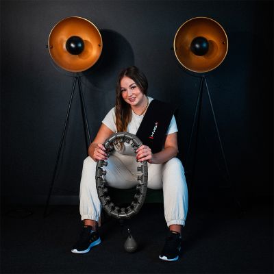 6. HULA-HOP-SET HHW12 SCHWARZ MIT PROJEKTIONEN UND HMS-GEWICHT + GÜRTEL BR163 SCHWARZ ÜBERGRÖSSE