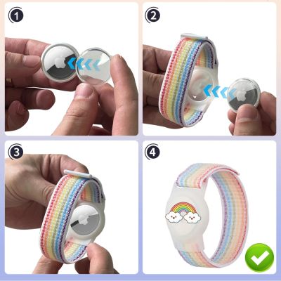 2. AirTag-Hülle mit Riemen für Kinder-Nylonarmband – mit regenbogenfarbenem Riemen