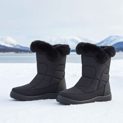 9. Schwarze, flache, gefütterte Damen-Schneestiefel Potocki KI24322