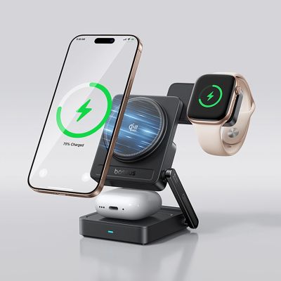 7. Baseus PicoGo AF21 3-in-1 Qi2.2 35W Wireless-Ladegerät mit 45W EU-Netzteil und 1m USB-C-Kabel – Schwarz