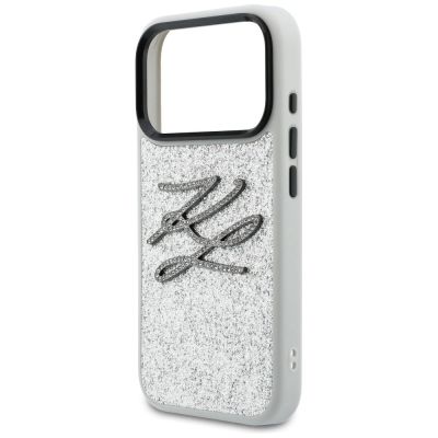 6. Karl Lagerfeld IML Glitter KL Diamond Logo Hülle für iPhone 17 Pro - Silber