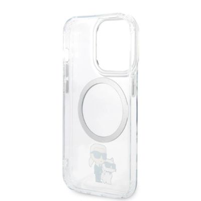 7. Karl Lagerfeld Iconic Karl&Choupette MagSafe Hülle für iPhone 14 Pro – transparent