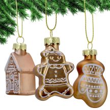 GLAS-BAUMSCHMUCK IN AUSSTECHERFORM, LEBKUCHEN, 12 STÜCK, BRAUNER MICA-EFFEKT