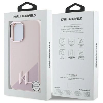 8. Karl Lagerfeld Silikon Shadow Metal Initial MagSafe Hülle für iPhone 16 – Rosa