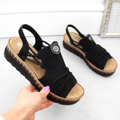 6. Bequeme Rieker W RKR677 schwarze Sandalen
