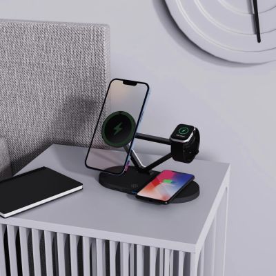 6. Tech-Protect QI15W-A41 3in1 kabelloses Ladegerät mit MagSafe für Apple -Geräte – Schwarz