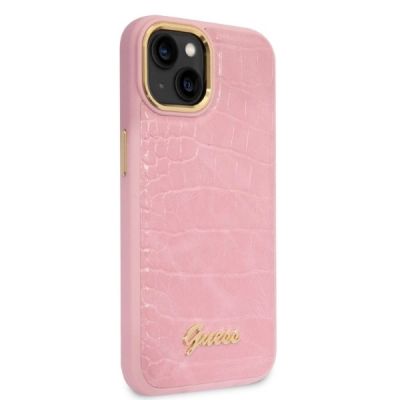 4. Guess Croco Collection Hülle für iPhone 14 – Rosa