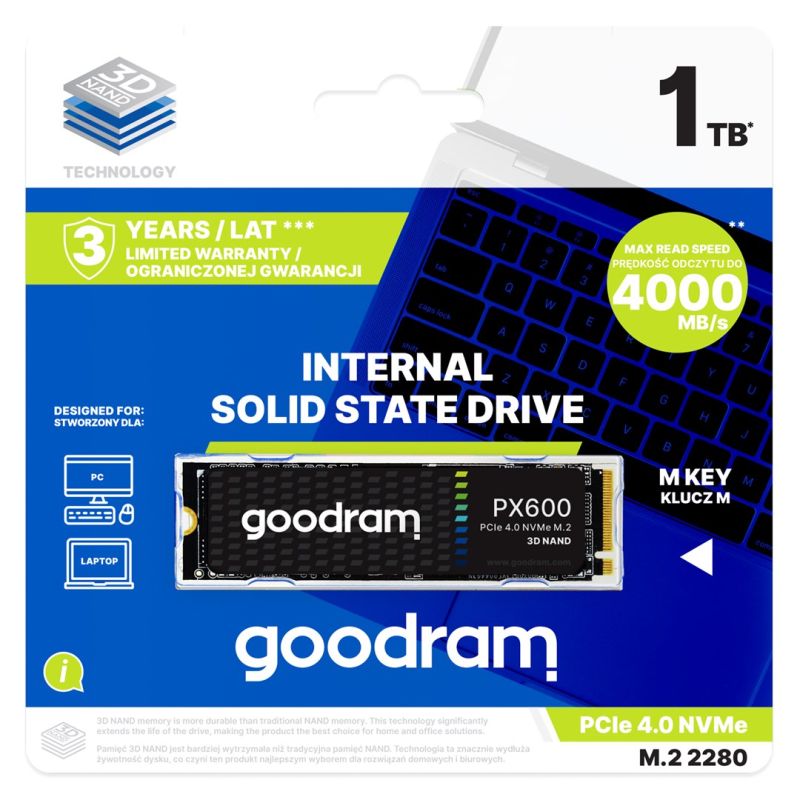 3. Goodram PX600 SSD 1 TB M.2 PCIe NVME Gen. 4 x 4 3D-NAND