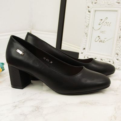 3. Sergio Leone W SK314A schwarze Pumps mit dekorativem Blockabsatz