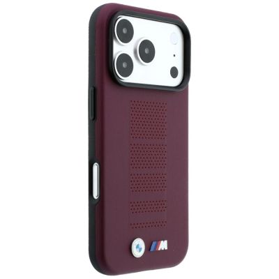 4. BMW M Blue Perfo Metal Logo MagSafe Hülle für iPhone 18 Pro / 17 Pro - Burgunderrot