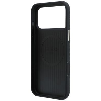 7. Guess MagSafe Hülle mit genarbtem, rundem Strass-Logo für iPhone 18 Pro / 17 Pro – Schwarz