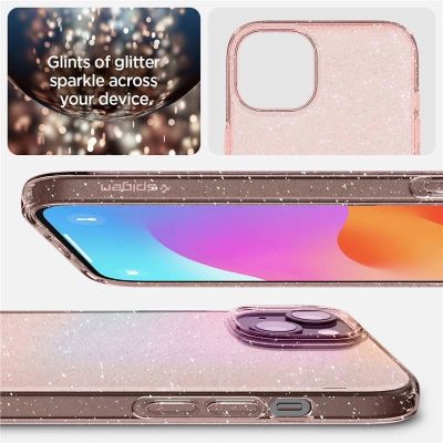 Spigen Liquid Crystal Glitter Hülle für iPhone 15 Plus – rosa und transparent
