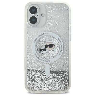 3. Karl Lagerfeld Liquid Glitter Karl&Choupette Head Magsafe Hülle für iPhone 16 – transparent