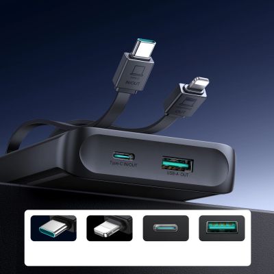 9. Joyroom JR-PBF19 22,5 W 10000 mAh Powerbank mit zwei integrierten Kabeln – Schwarz