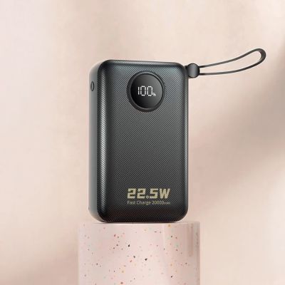 2. Dudao K14+ Powerbank 20000mAh 22,5W USB-C / USB-A / Integrierte Lightning und USB-C-Kabel - Schwarz