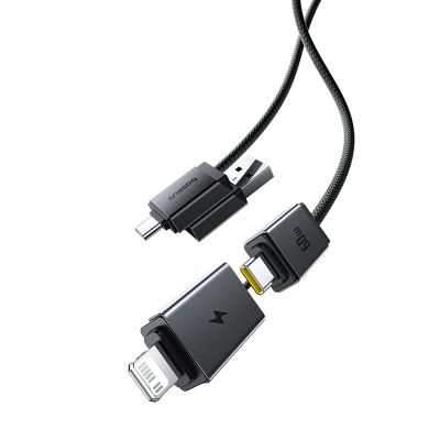 Baseus Versatile 60W USB-C – USB-C-Kabel mit USB-A- und Lightning Adaptern, 0,6 m – Schwarz