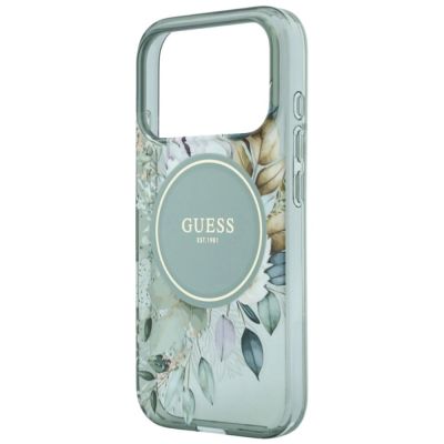 5. Guess IML Flowers Pearl Strap MagSafe Hülle für iPhone 18 Pro Max / 17 Pro Max – grün