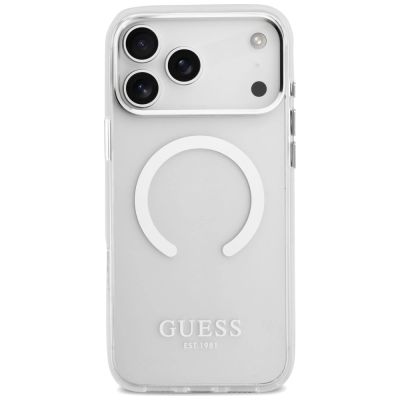 3. Guess Metal Outline MagSafe Hülle für iPhone 17 Pro Max - Silber