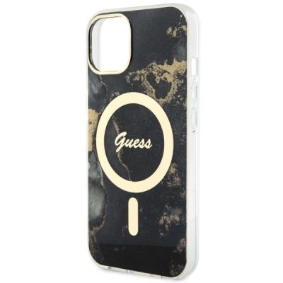 6. Guess, GUHMP14SHTMRSK iPhone 14 6,1" schwarz/schwarzes Hardcase Golden Marble MagSafe