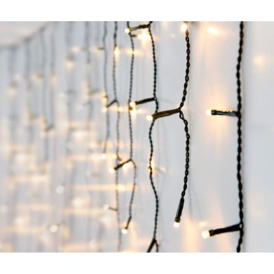 18. WEIHNACHTSLICHTER LICHTERVORHANG FÜR AUSSEN 180 LED STEUERGERÄT TIMER WARMWEISS GRÜNES KABEL